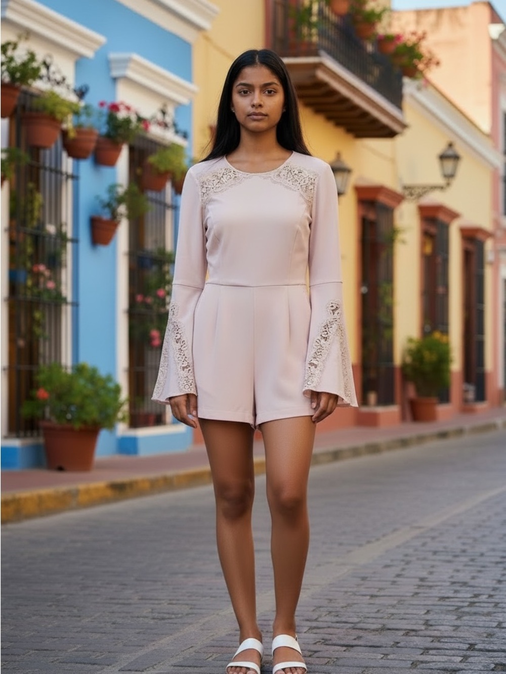 BCBGMaxAzria Blush Lace-Trim Top